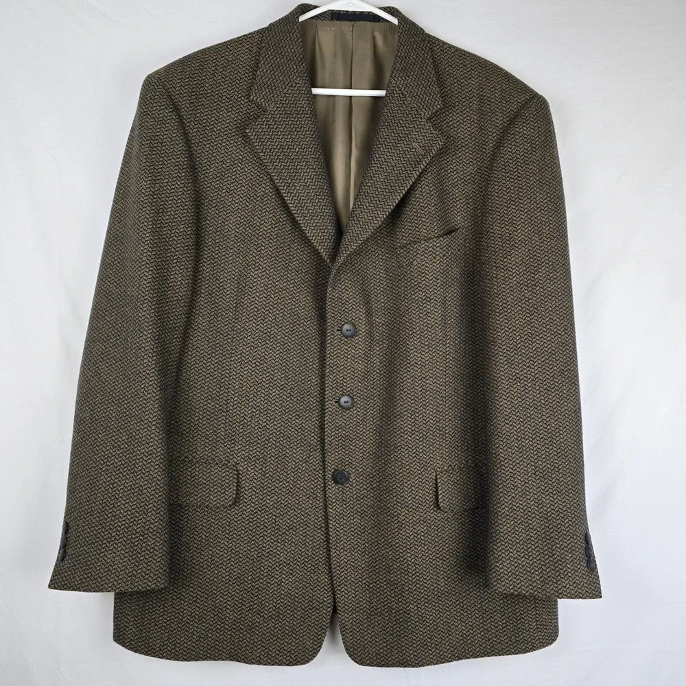 Bartolini Roma Mens Herringbone Italian Wool Sport Blazer Coat 3 Button Size 44R